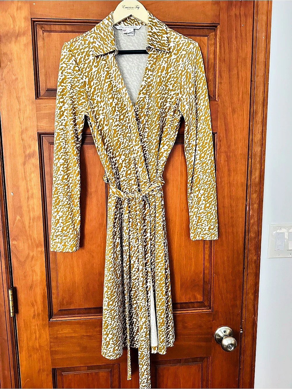 Diane von Furstenberg Silk Yellow & White Abstract Midi Dress